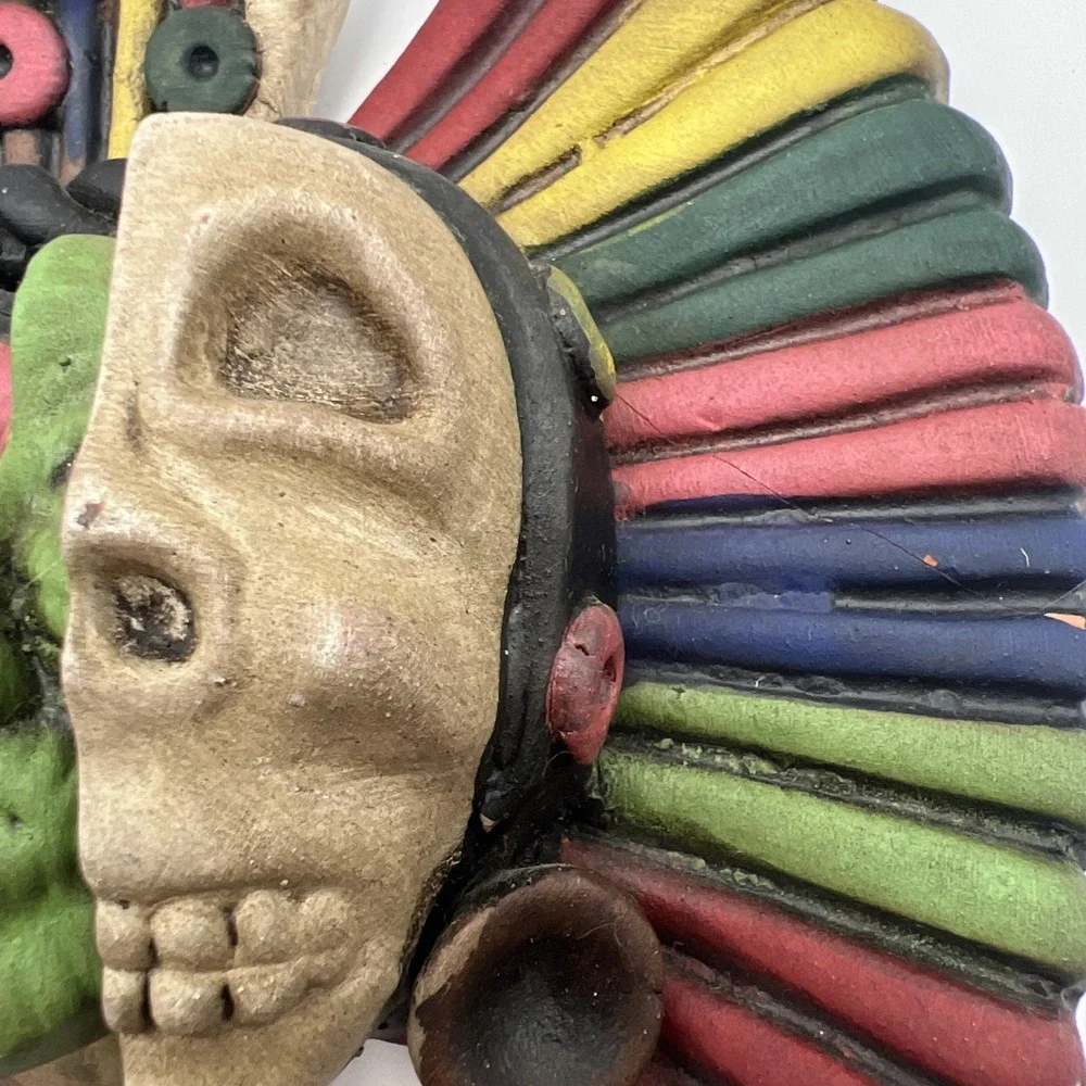 Mexico Three Ages Of Man Face Mask 3D Aztec Mayan Terracotta Pottery Art 7